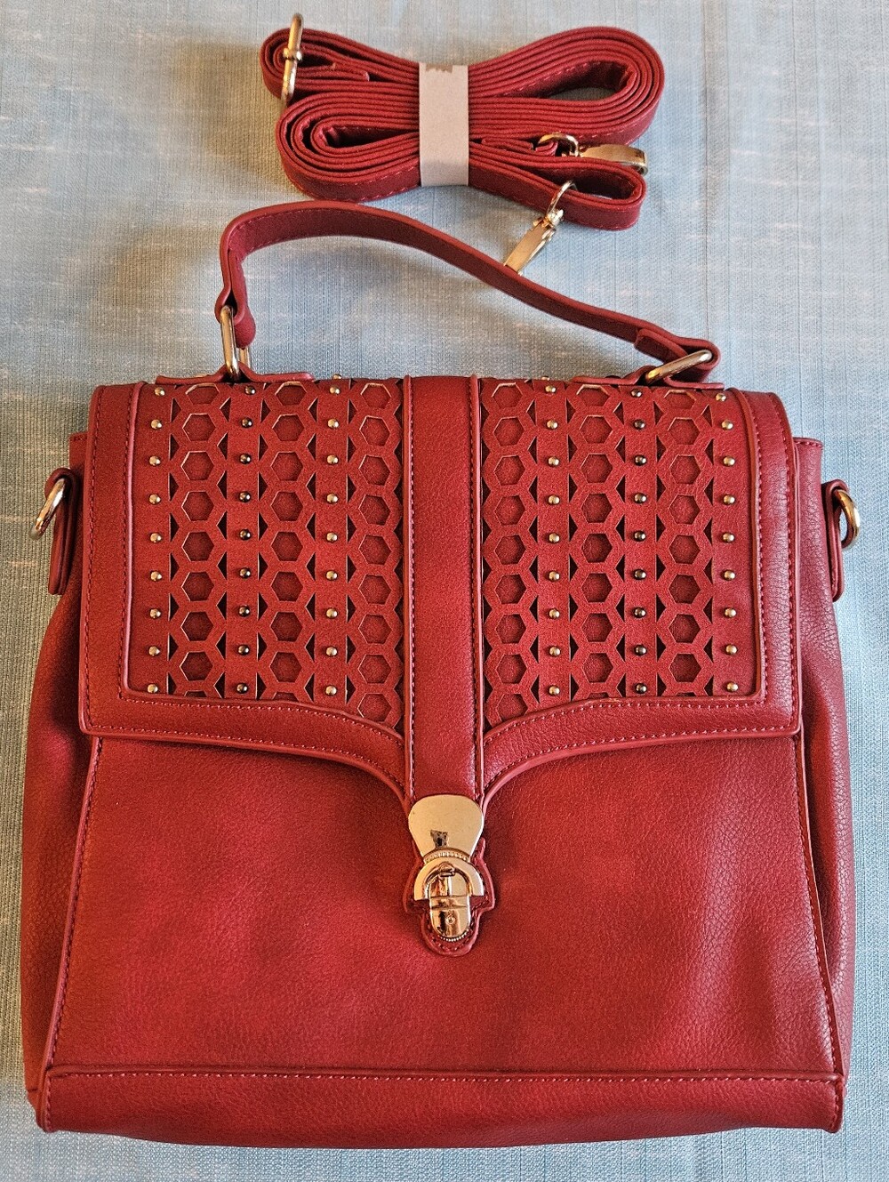 Red Handbag Crossbody with Gold Hardware